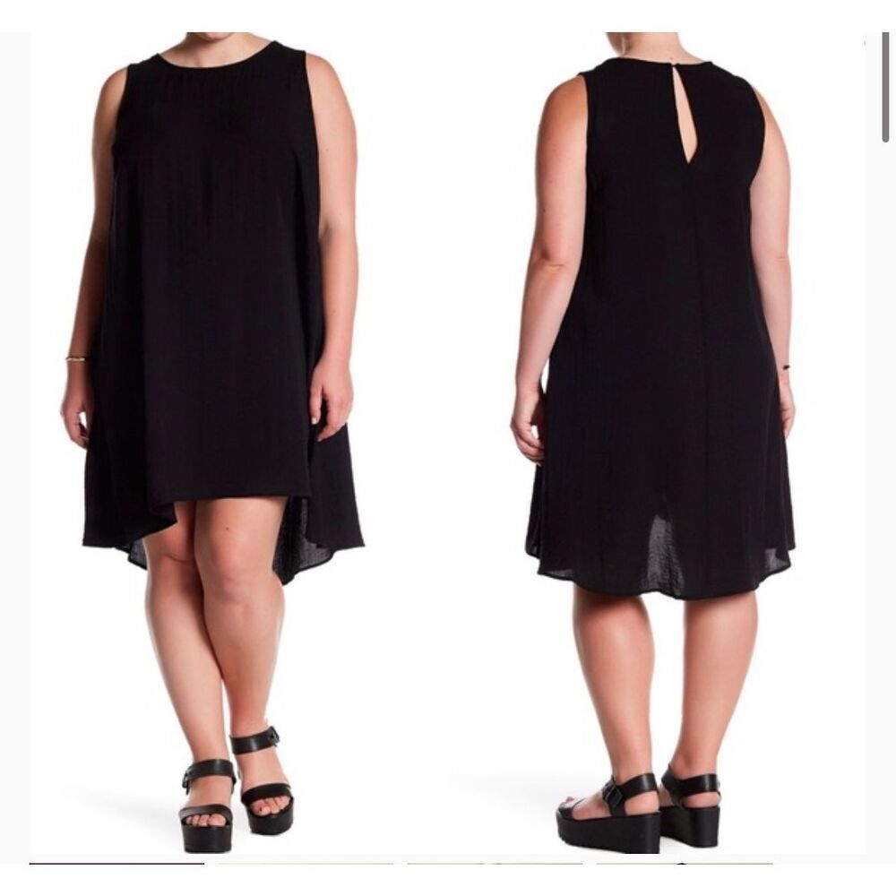 Sharagano black cotton sleeveless swing shift dress 18W NWT